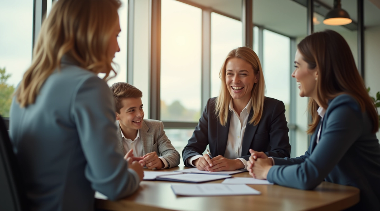 Family learning about savings strategies in a professional financial setting